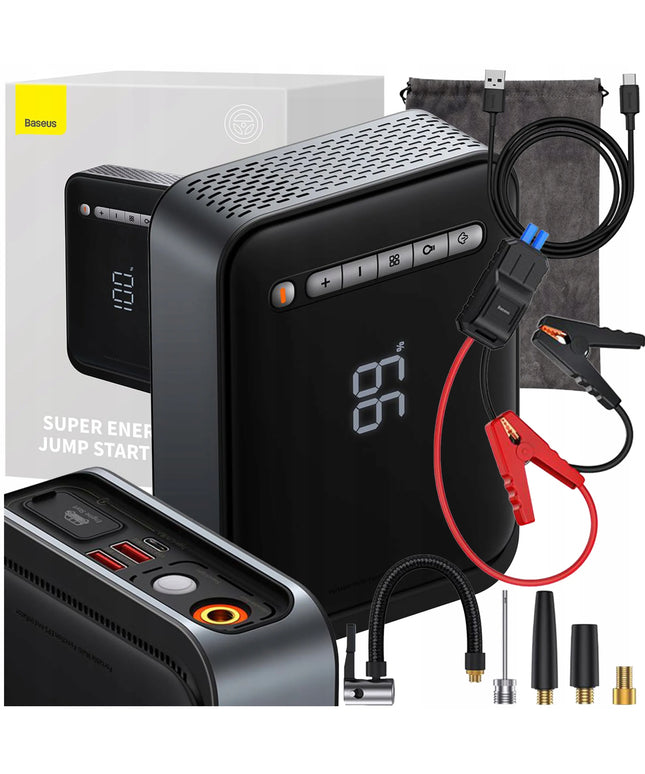 Baseus automobilinis užvediklis (jump starter) 1000 A, 8000 mAh, kompresorius, powerbank, LED žibintuvėlis