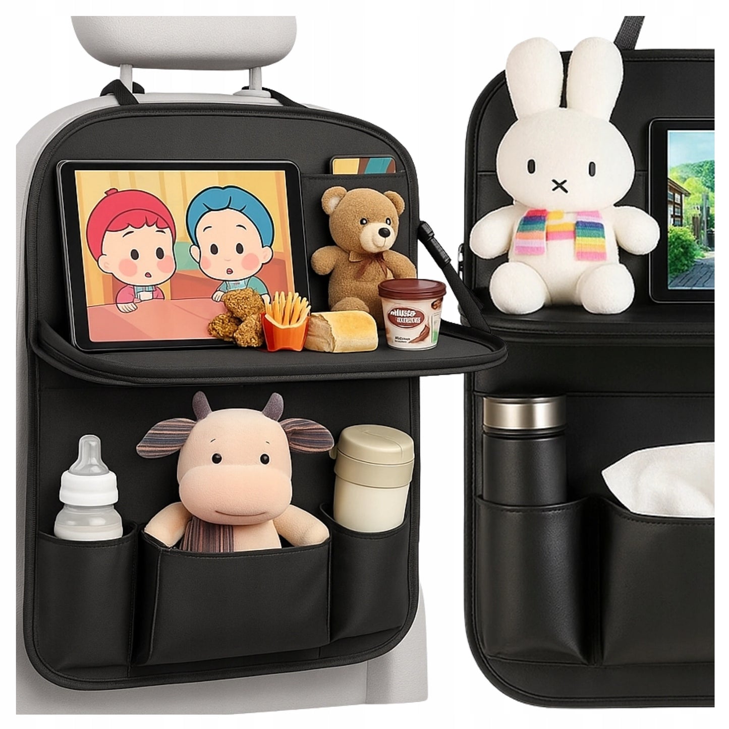 Automobilinis organizatorius galinei sėdynei, apsauga su staliuku/padėklu