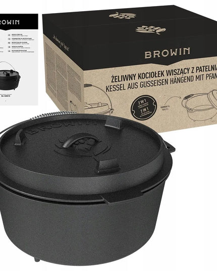 Ketaus medžioklinis katilas + keptuvė laužui 12 l