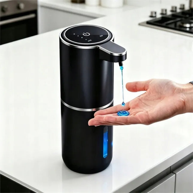 Bekontaktis skysto muilo dozatorius 350 ml, USB įkraunamas, voniai ir virtuvei