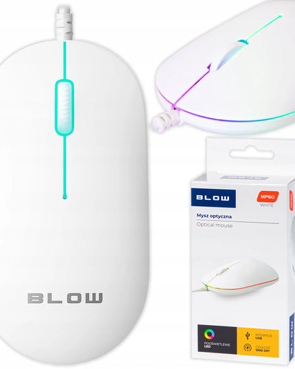 Bela optinė kompiuterinė LED USB pelė 1000 DPI, balta, nešiojamam kompiuteriui