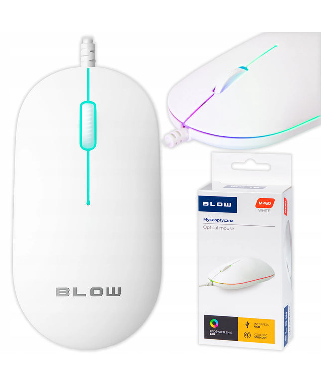 Bela optinė kompiuterinė LED USB pelė 1000 DPI, balta, nešiojamam kompiuteriui