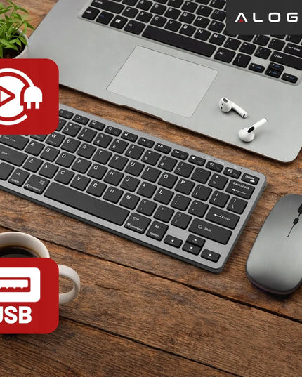 Belaidė klaviatūra ir pelė Alogy Bluetooth USB rinkinys kompiuteriui nešiojamam kompiuteriui PC