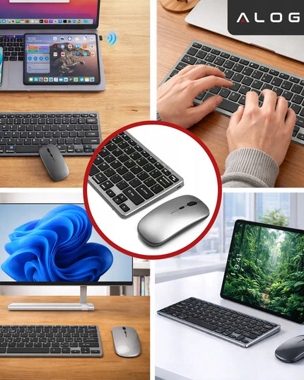 Belaidė klaviatūra ir pelė Alogy Bluetooth USB rinkinys kompiuteriui nešiojamam kompiuteriui PC