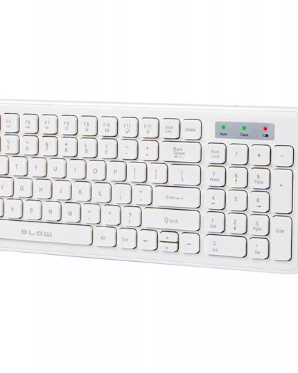 Belaidė klaviatūra ir pelė BLOW universalus USB tylus rinkinys SLIM baltas