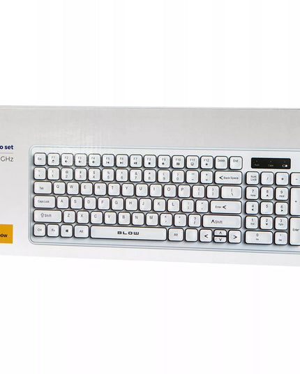 Belaidė klaviatūra ir pelė BLOW universalus USB tylus rinkinys SLIM baltas