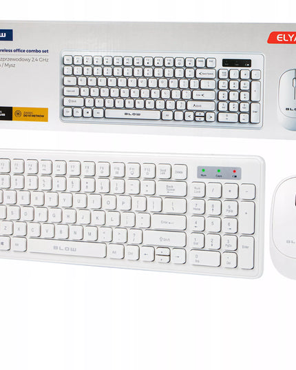 Belaidė klaviatūra ir pelė BLOW universalus USB tylus rinkinys SLIM baltas