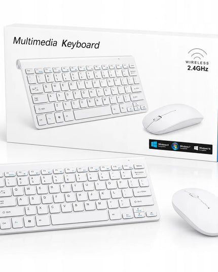 Belaidė kompiuterio klaviatūra ir pelė „Hello Case“, balta, USB 2-in-1 rinkinys