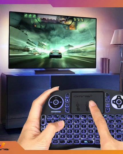 Belaidė mini klaviatūra su apšvietimu ir „touchpad“ planšetėms bei telefonams