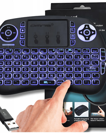 Belaidė mini klaviatūra su apšvietimu ir „touchpad“ planšetėms bei telefonams