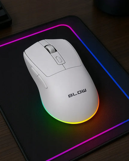 Belaidė optinė žaidimų pelė Adrenaline OMEGA su įkrovimo stotele, USB, Bluetooth, 2.4GHz, balta