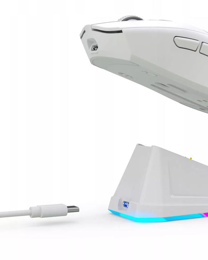 Belaidė optinė žaidimų pelė Adrenaline OMEGA su įkrovimo stotele, USB, Bluetooth, 2.4GHz, balta