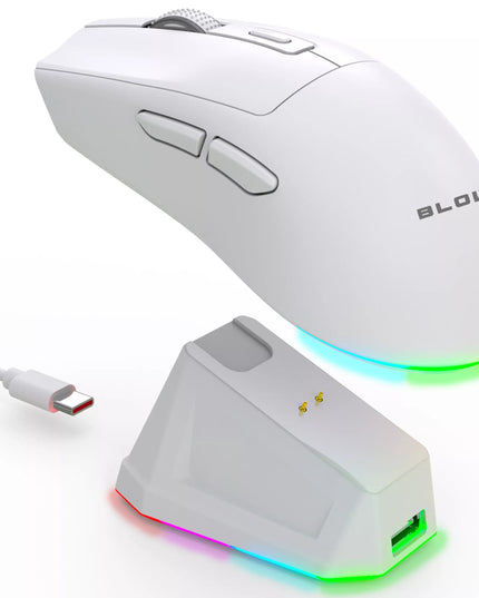 Belaidė optinė žaidimų pelė Adrenaline OMEGA su įkrovimo stotele, USB, Bluetooth, 2.4GHz, balta