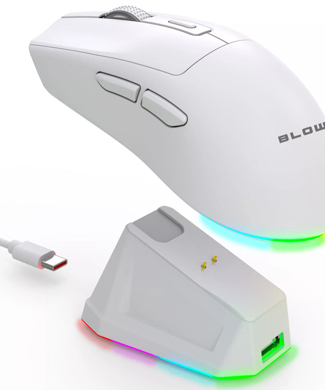 Belaidė optinė žaidimų pelė Adrenaline OMEGA su įkrovimo stotele, USB, Bluetooth, 2.4GHz, balta