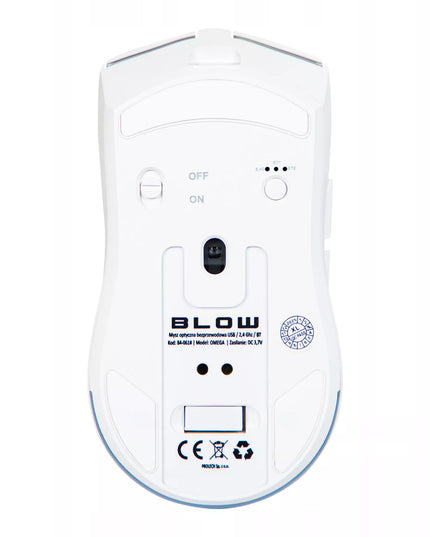Belaidė optinė žaidimų pelė Adrenaline OMEGA su įkrovimo stotele, USB, Bluetooth, 2.4GHz, balta