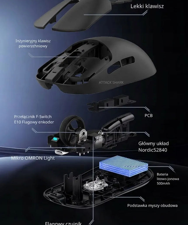 Belaidė optinė žaidimų pelė Attack Shark X8 Ultimate juoda 8K
