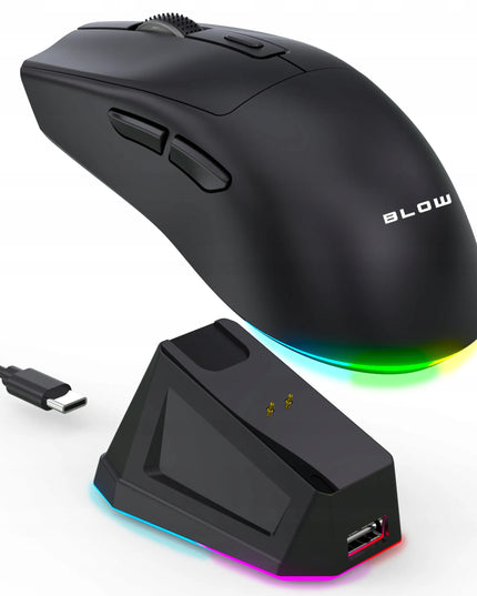 Belaidė optinė žaidimų pelė su įkrovimo stotele USB Bluetooth 2.4GHz + kilimėlis