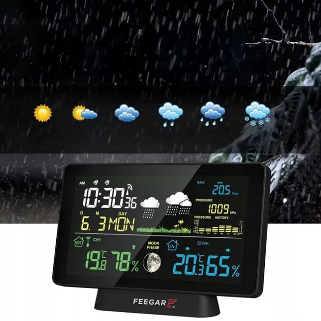 Belaidė orų stotelė Feegar Rain 7,5" Barometras Kritulių matuoklis