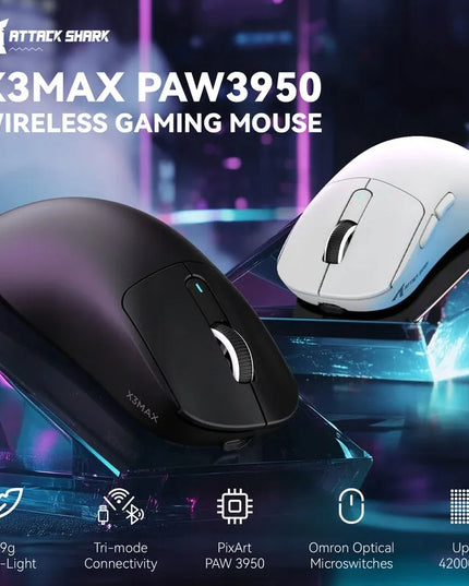 Belaidė pelė Attack Shark X3MAX Superlight 42kDPI PAW3950 Omron juoda