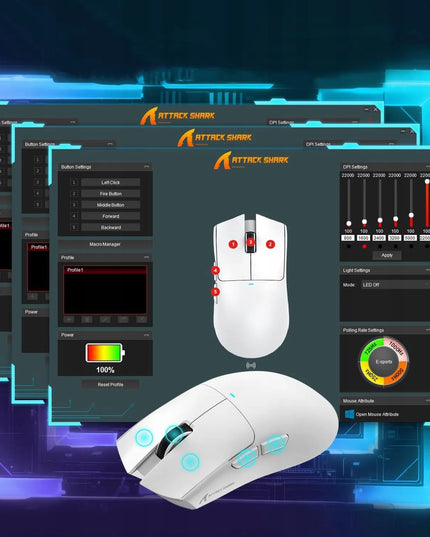 Belaidė žaidimų pelė ATTACK SHARK X11 su įkrovimo stotele, balta