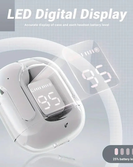 Belaidės ausinės su „Hifi Dual Stereo“ mikrofonais ir LED ekranu