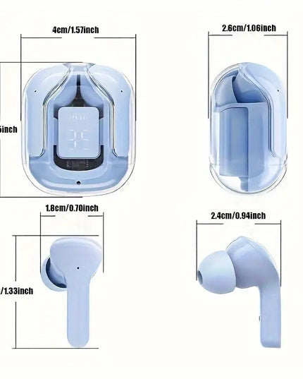 Belaidės ausinės su „Hifi Dual Stereo“ mikrofonais ir LED ekranu