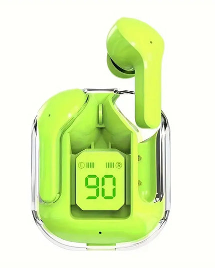 Belaidės ausinės su „Hifi Dual Stereo“ mikrofonais ir LED ekranu