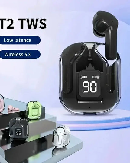 Belaidės ausinės su „Hifi Dual Stereo“ mikrofonais ir LED ekranu