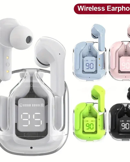 Belaidės ausinės su „Hifi Dual Stereo“ mikrofonais ir LED ekranu