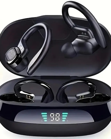 Belaidės ausinės su įmontuotu mikrofonu ir LED ekranu