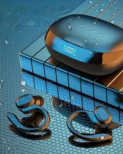 Belaidės ausinės su įmontuotu mikrofonu ir LED ekranu