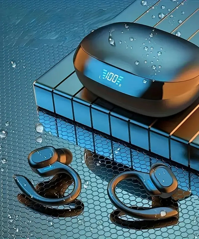 Belaidės ausinės su įmontuotu mikrofonu ir LED ekranu