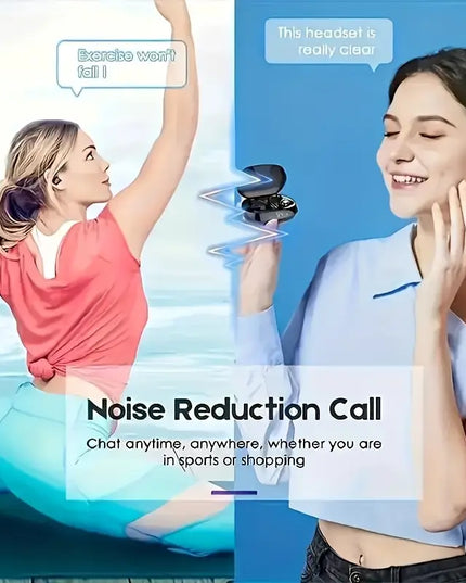 Belaidės ausinės su įmontuotu mikrofonu ir LED ekranu