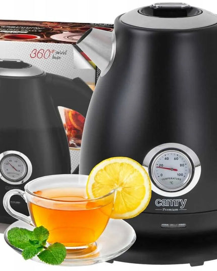 Belaidis elektrinis virdulys metalinis su termometru 1,7l 2200W juodas