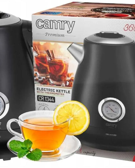Belaidis elektrinis virdulys metalinis su termometru 1,7l 2200W juodas