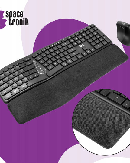 Belaidis ergonomiškas Spacetronik klaviatūros ir pelės rinkinys, pilkas