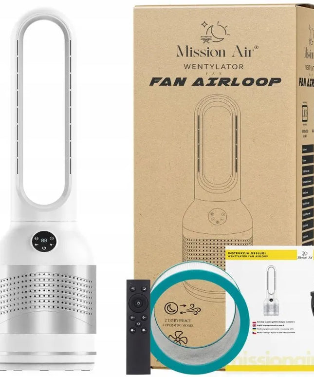 Belaidis grindinis koloninis ventiliatorius Mission Air AirLoop White 30W