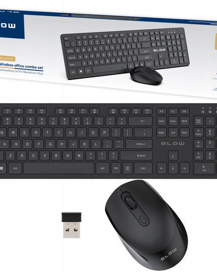 Belaidis klaviatūros ir pelės rinkinys BLOW, juodas, USB, ergonomiškas