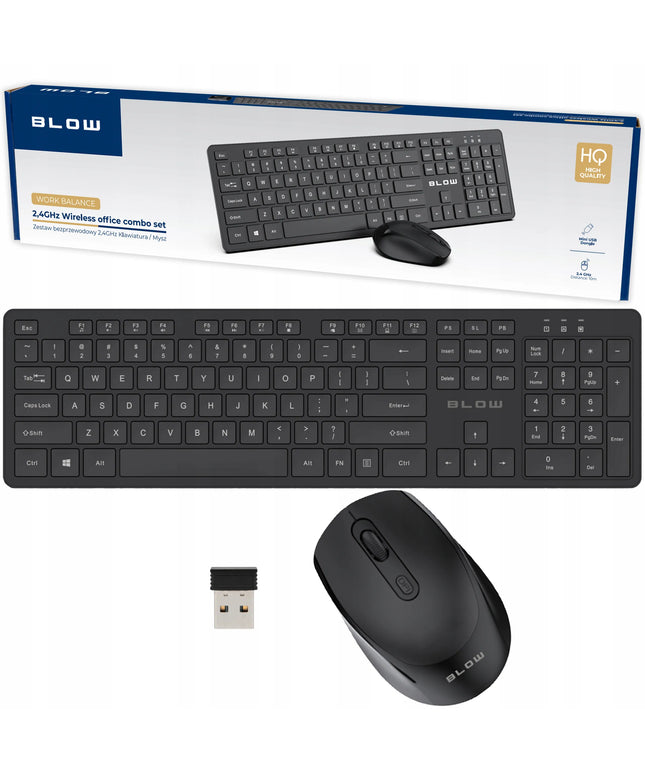 Belaidis klaviatūros ir pelės rinkinys BLOW, juodas, USB, ergonomiškas
