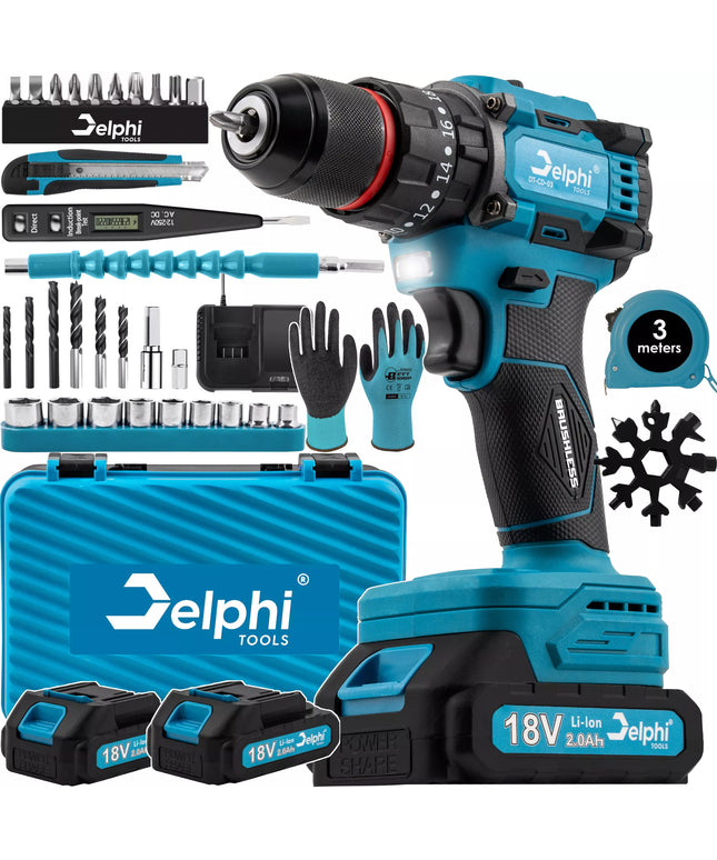 Belaidis smūginis gręžtuvas-suktuvas Delphi Tools bešepetėlis PRO 2xAKU