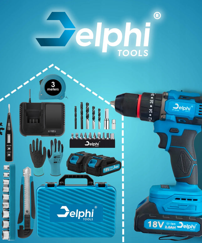 Belaidis smūginis gręžtuvas-suktuvas Delphi Tools bešepetėlis PRO 2xAKU