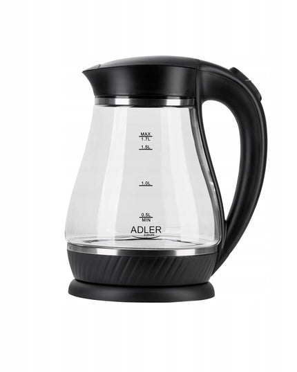 Belaidis stiklinis elektrinis virdulys Adler 1,7 l 2200 W, juodas, LED