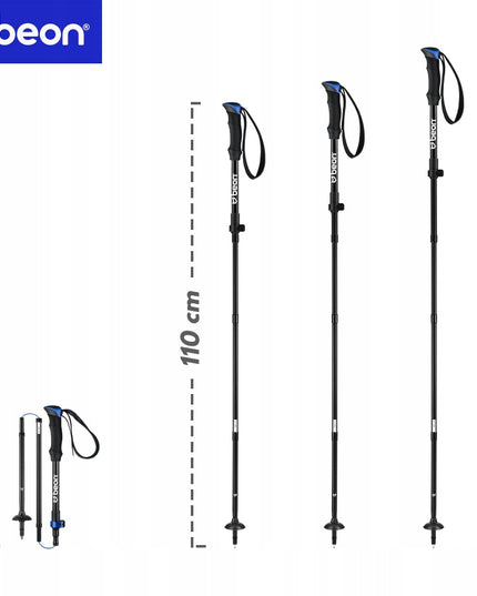 Sulankstomos reguliuojamos trekingo lazdos Beon Fold Lite Blue 110–130 cm – aliuminio, su dėklu ir antgaliais