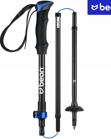 Sulankstomos reguliuojamos trekingo lazdos Beon Fold Lite Blue 110–130 cm – aliuminio, su dėklu ir antgaliais