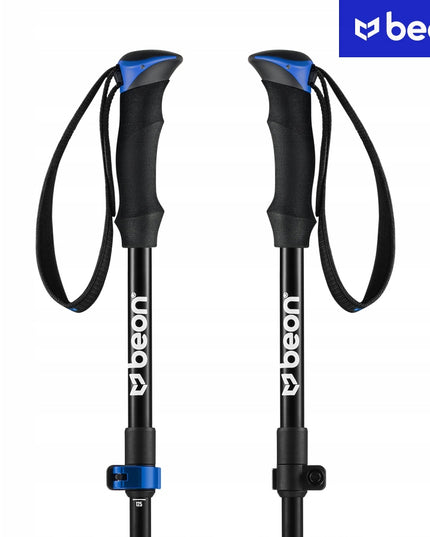 Sulankstomos reguliuojamos trekingo lazdos Beon Fold Lite Blue 110–130 cm – aliuminio, su dėklu ir antgaliais