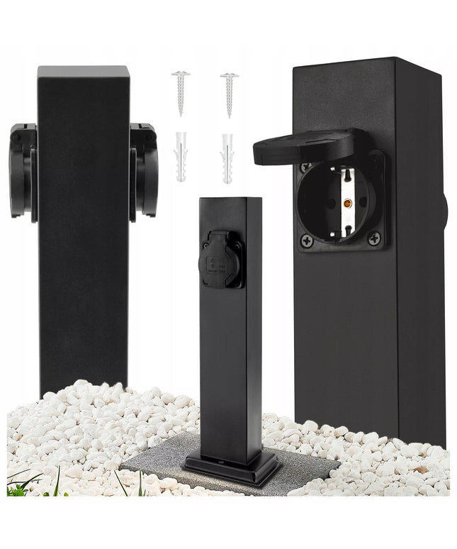 Berge elektrinis sodo šviestuvas-stulpas su 2 hermetiniais lizdais, 30 cm, 16A