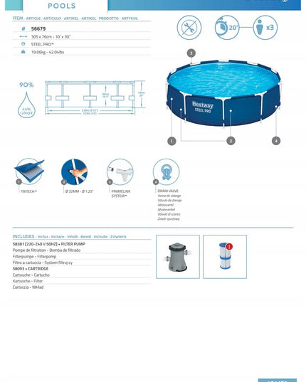 Bestway karkasinis sodo baseinas 305 cm x 76 cm
