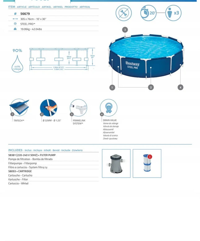 Bestway karkasinis sodo baseinas 305 cm x 76 cm