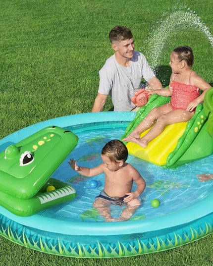 Bestway pripučiama žaidimų aikštelė KROKODILAS, čiuožykla + purkštuvas + kamuoliukai 53166