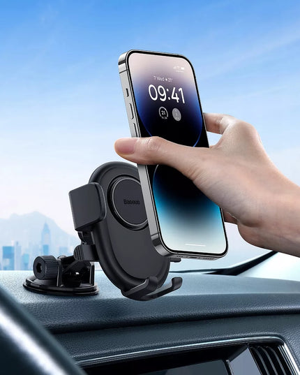 Automobilinis telefono laikiklis BASEUS spaustuvinis laikiklis ant prietaisų skydelio 360°